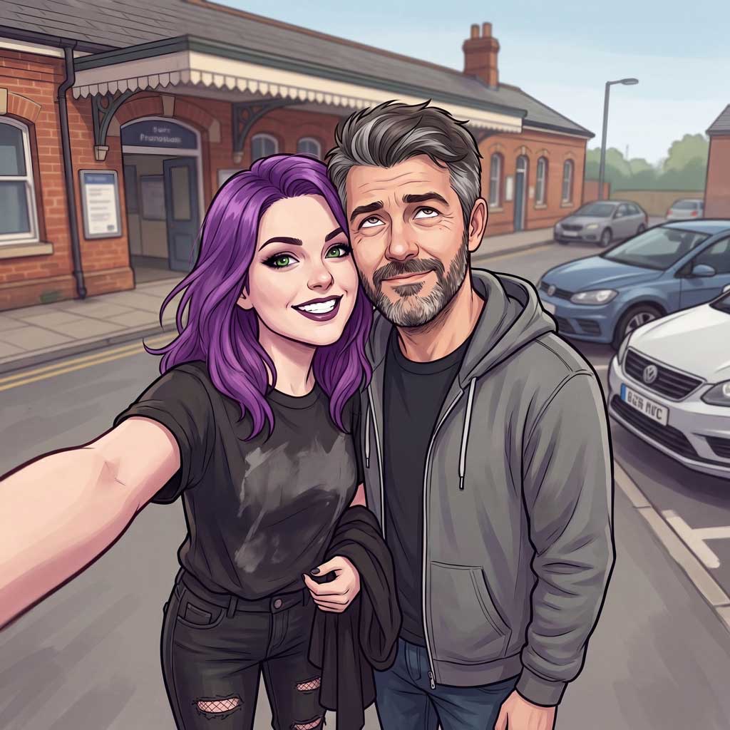 Molly and Jamie outside the station
